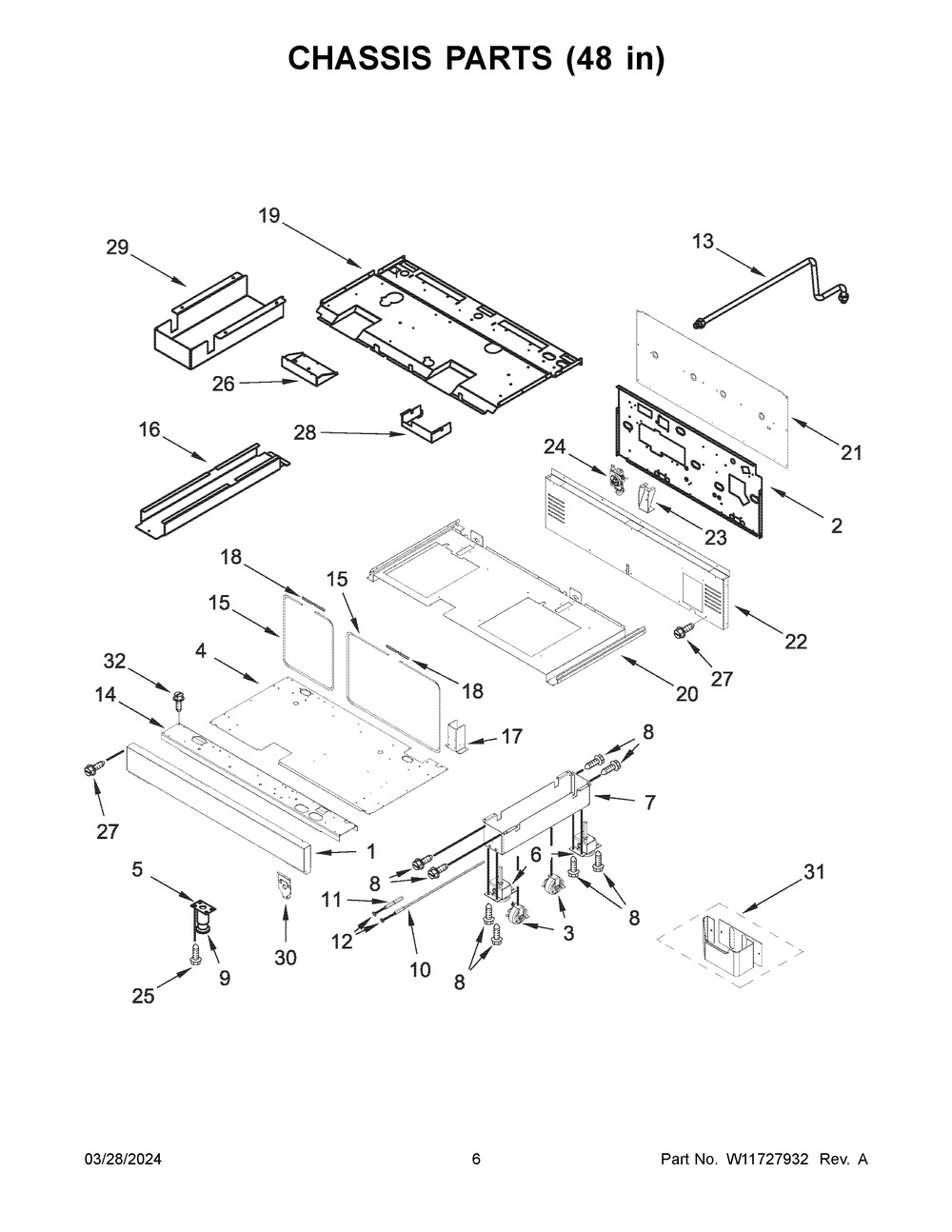 Chassis Parts (48 In) Diagram and Parts List for KFDC558JSS03  KitchenAid Range