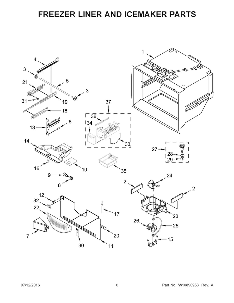 Freezer Liner And Icemaker Parts Diagram and Parts List for KRFC300EBS00  KitchenAid Refrigerator