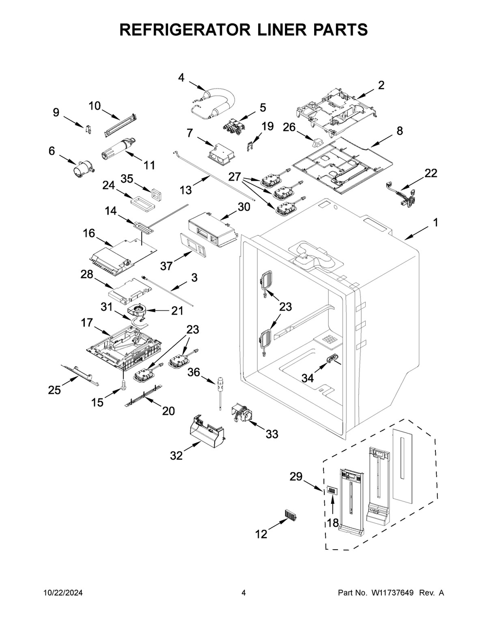 03 - Refrigerator Liner Parts Diagram and Parts List for WRF767SDHV05  Whirlpool Refrigerator