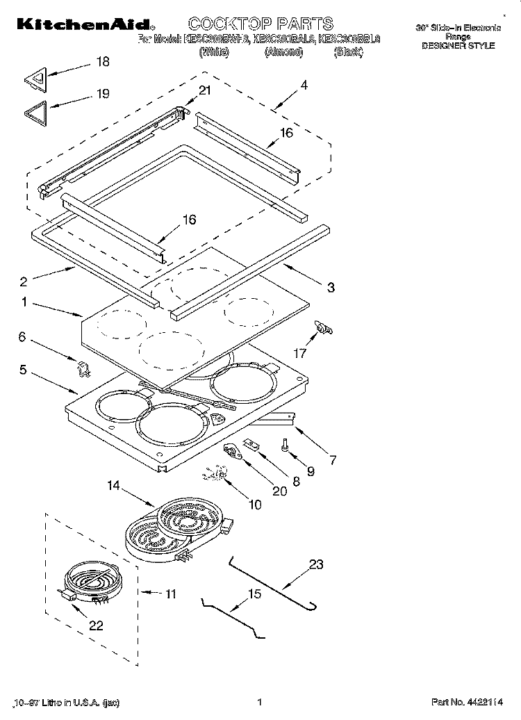 COOKTOP Diagram and Parts List for KESC300BBL8  KitchenAid Range