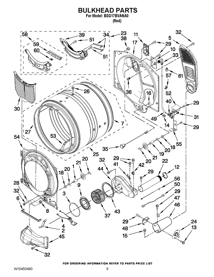 BULKHEAD PARTS Diagram and Parts List for BSG17BVANA0  Whirlpool Dryer