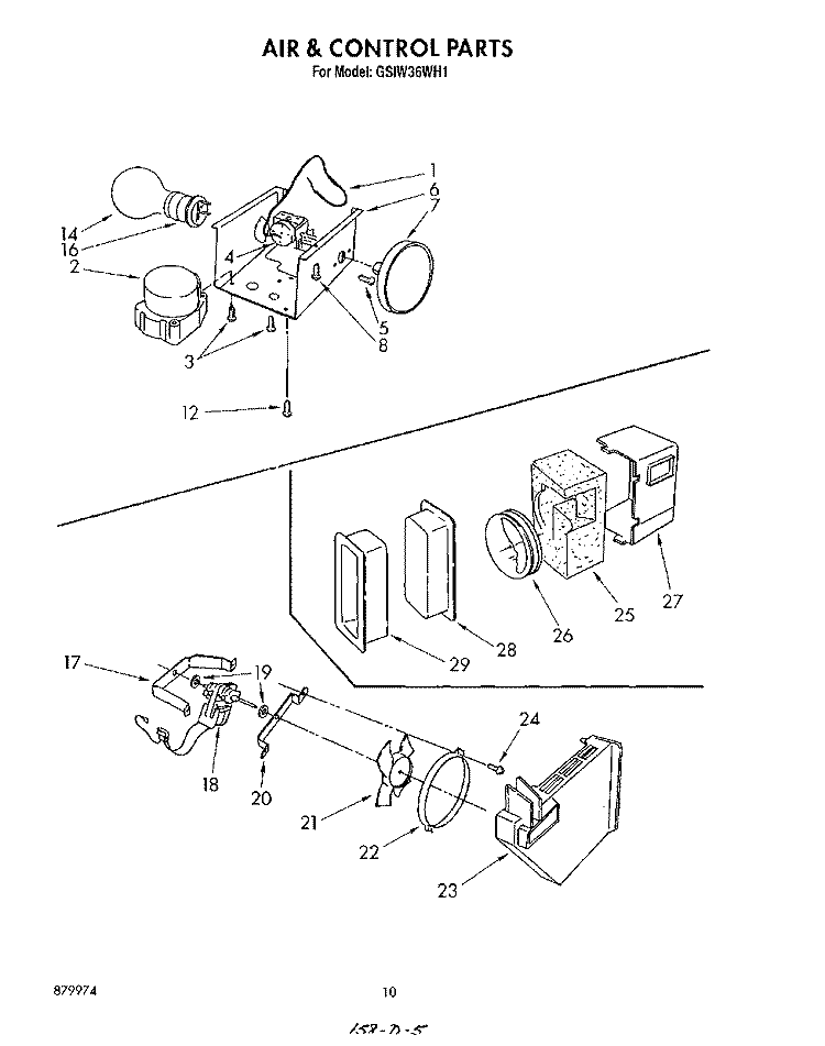AIR & CONTROL Diagram and Parts List for GSIW36WH1  Roper Refrigerator