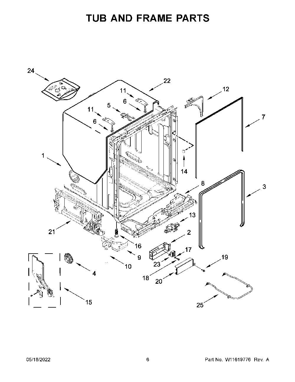 Tub And Frame Parts Diagram and Parts List for KDTM704KPS1  KitchenAid Dishwasher