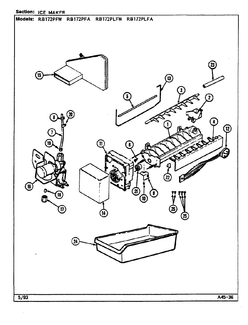 05 - Ice Maker Diagram and Parts List for RB172PFA  Whirlpool Refrigerator