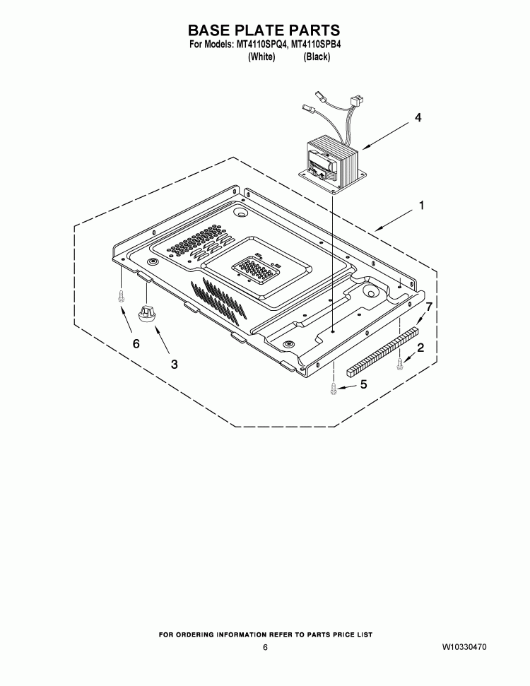 BASE PLATE PARTS Diagram and Parts List for MT4110SPQ4  Whirlpool Microwave