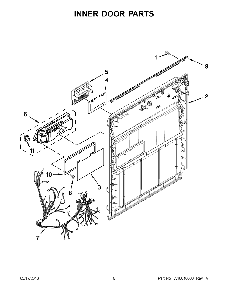 INNER DOOR PARTS Diagram and Parts List for IUD3100BW1  Whirlpool Dishwasher