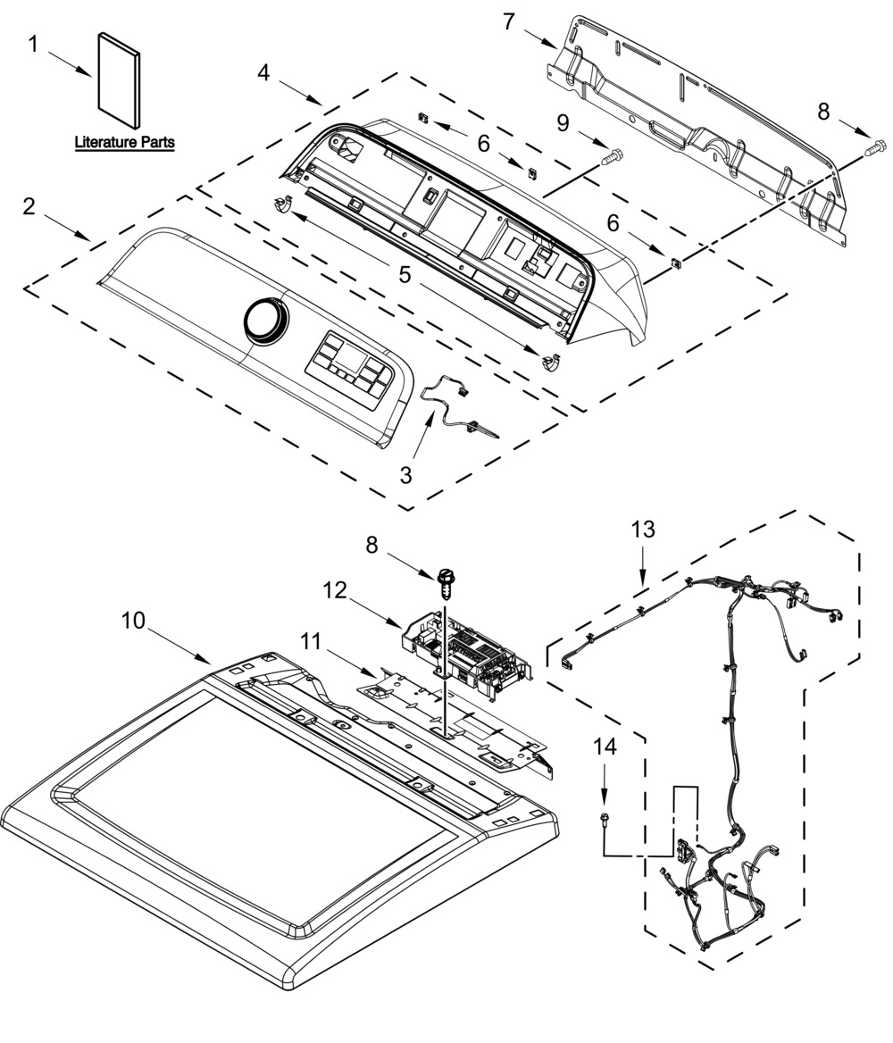 Top And Console Parts Diagram and Parts List for MGD6230RHW4  Whirlpool Dryer