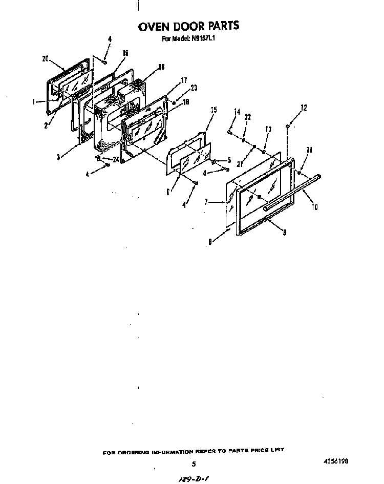 Oven Door Diagram and Parts List for N9157*1  Roper Range