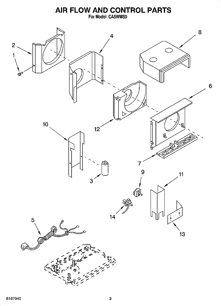 AIR FLOW AND CONTROL PARTS Diagram and Parts List for CA5WMS0  Crosley Air Conditioner