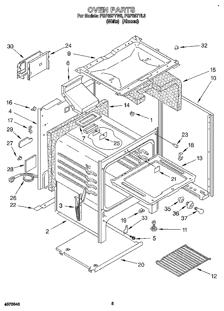 OVEN Diagram and Parts List for FGP357YL3  Roper Range