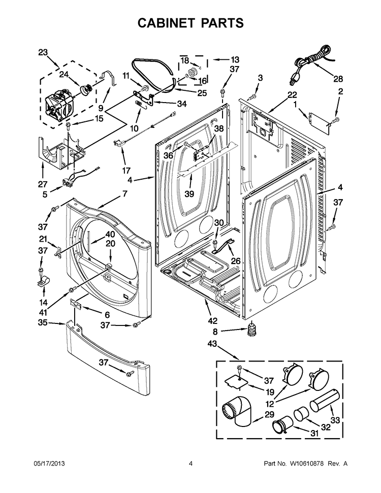 CABINET PARTS Diagram and Parts List for WGD9050XW2  Whirlpool Dryer