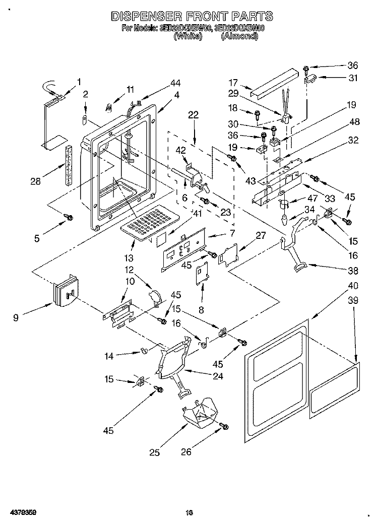 DISPENSER FRONT Diagram and Parts List for 3ED22DQXBN00  Whirlpool Refrigerator