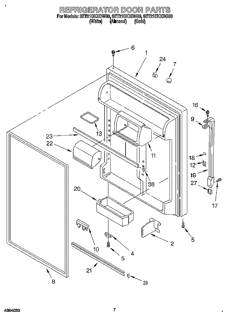 REFRIGERATOR DOOR Diagram and Parts List for 8ET21DKXDN00  Whirlpool Refrigerator