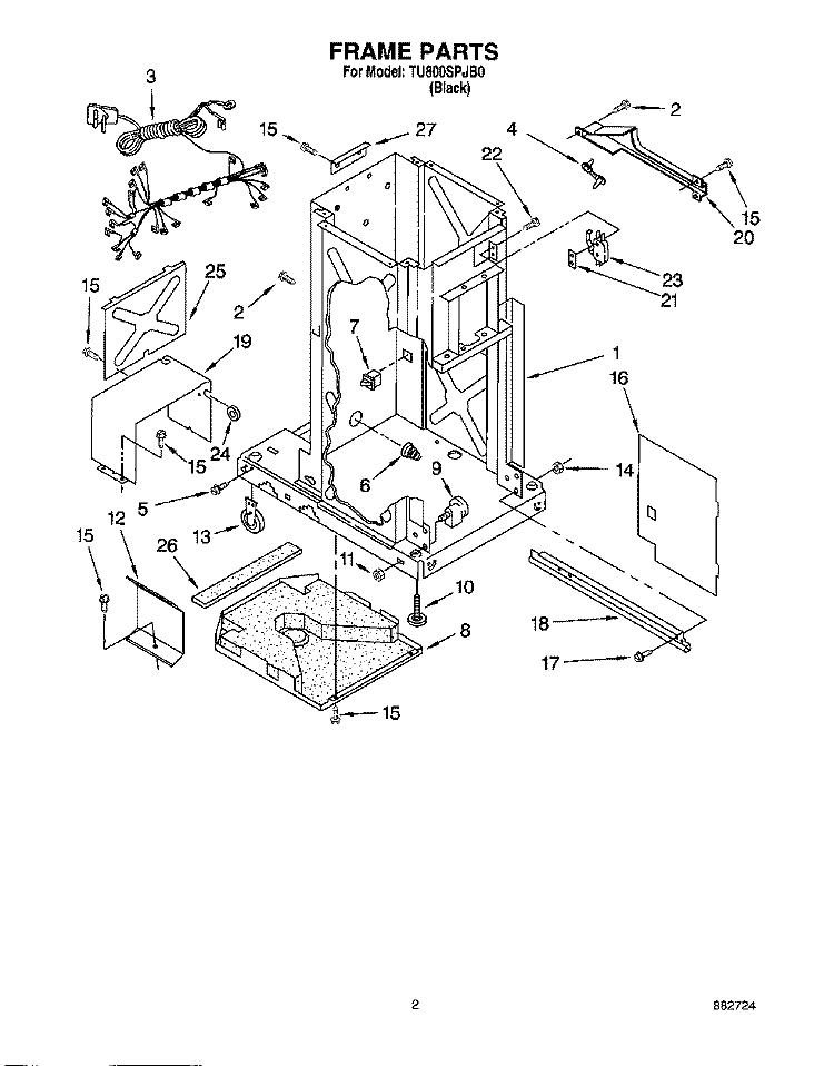 FRAME Diagram and Parts List for TU800SPJB0  Whirlpool Trash Compactor