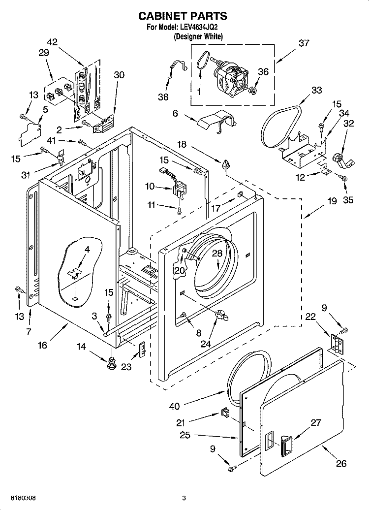 CABINET PARTS Diagram and Parts List for LEV4634JQ2  Whirlpool Dryer