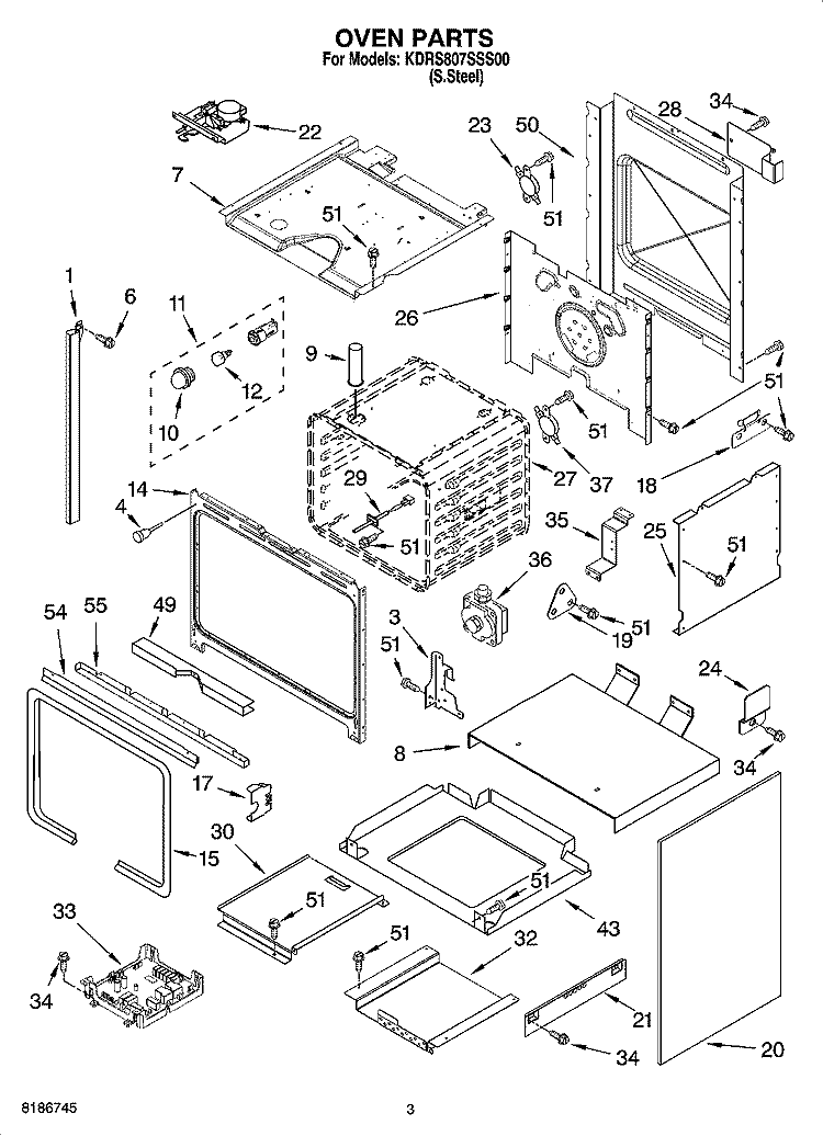 OVEN PARTS Diagram and Parts List for KDRS807SSS00  KitchenAid Range
