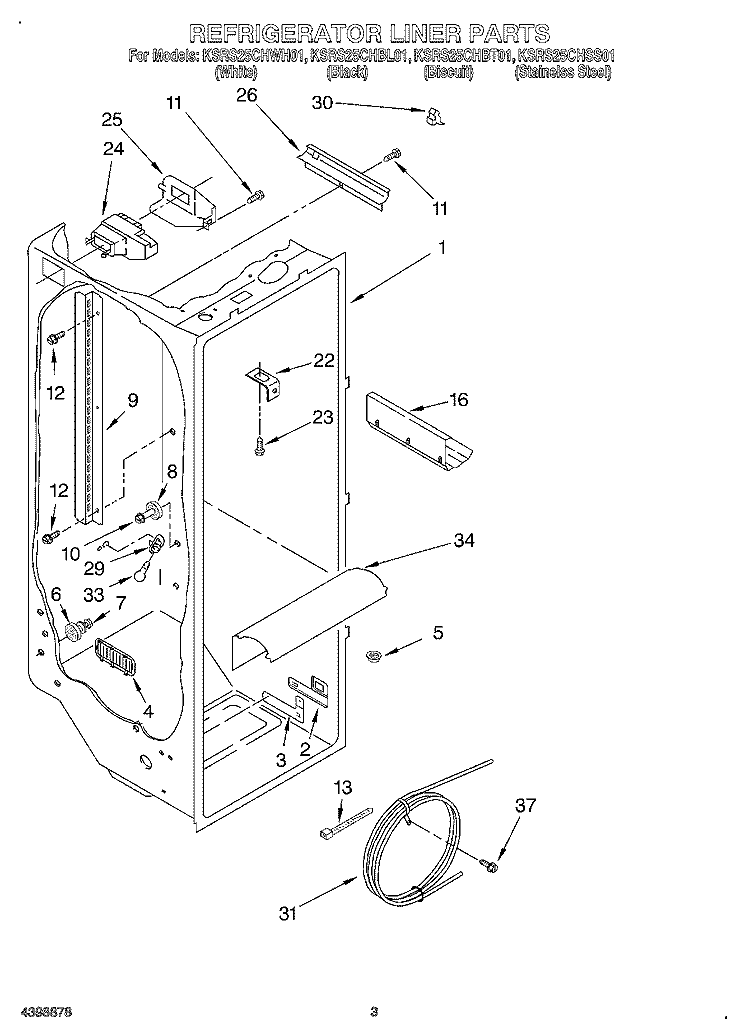 SECTION Diagram and Parts List for KSRS25CHWH01  KitchenAid Refrigerator