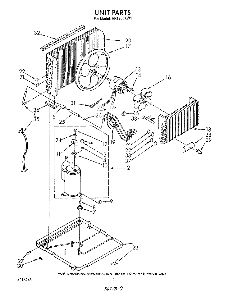 UNIT Diagram and Parts List for AR1200XW1  Whirlpool Air Conditioner