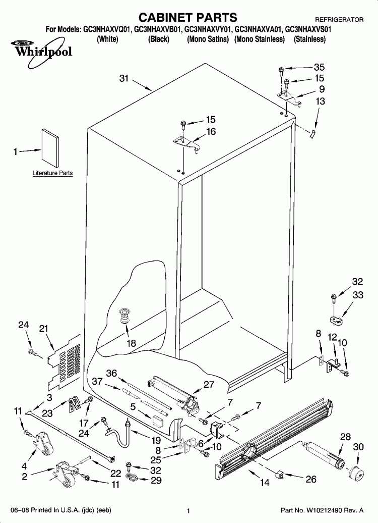 CABINET PARTS Diagram and Parts List for GC3NHAXVA01  Whirlpool Refrigerator