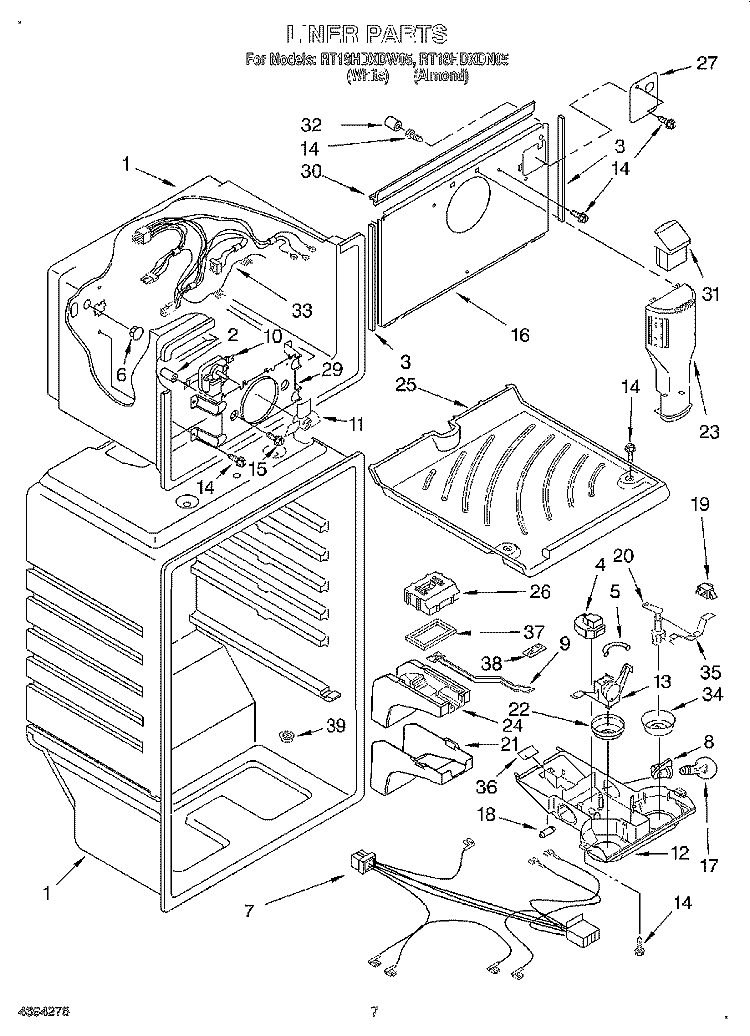 LINER Diagram and Parts List for RT18HDXDW05  Roper Refrigerator