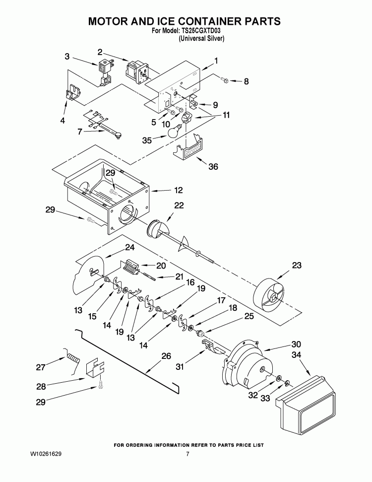 MOTOR AND ICE CONTAINER PARTS Diagram and Parts List for TS25CGXTD03  Estate Refrigerator