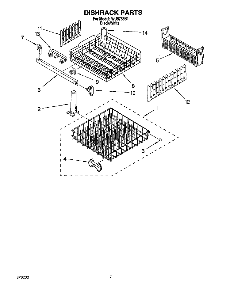 DISHRACK Diagram and Parts List for WU5755B1  Roper Dishwasher