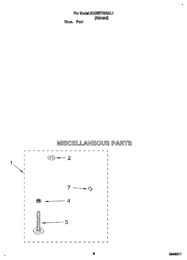 MISCELLANEOUS Diagram and Parts List for KAWE778BAL1  KitchenAid Washer