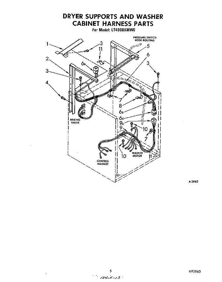 DRYER SUPPORTS, WASHER CABINETS HAR Diagram and Parts List for LT4900XMW0  Whirlpool Washer Dryer Combo
