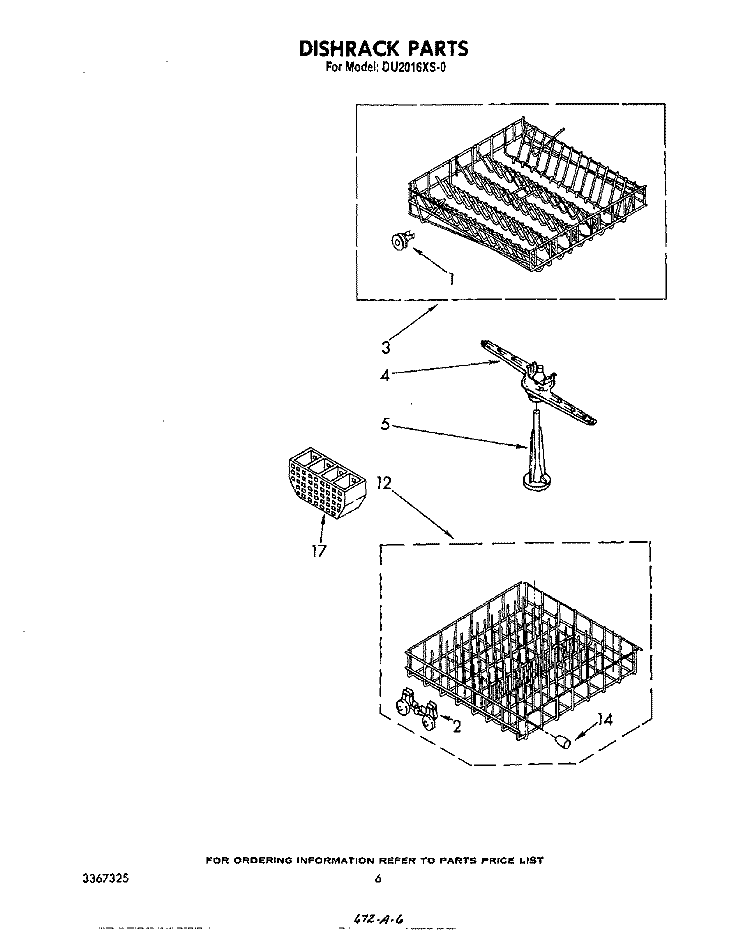 DISHRACK Diagram and Parts List for DU2016XS0  Whirlpool Dishwasher