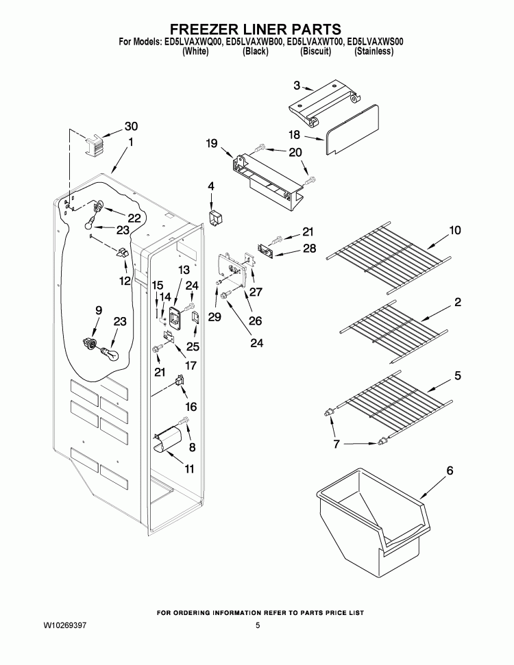 FREEZER LINER PARTS Diagram and Parts List for ED5LVAXWS00  Whirlpool Refrigerator