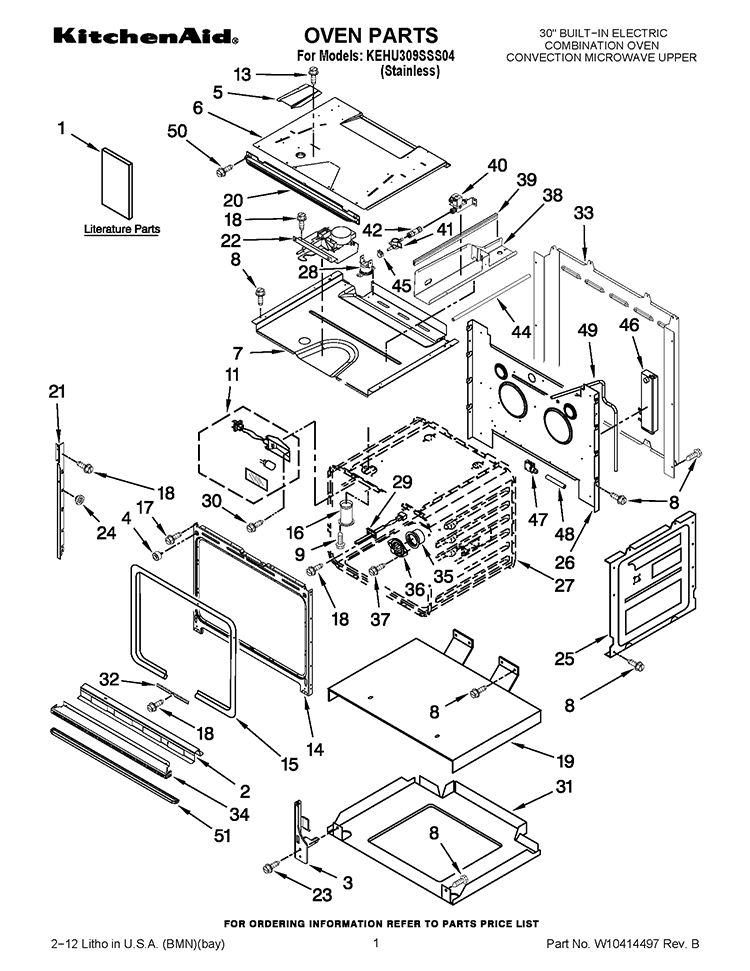 OVEN PARTS Diagram and Parts List for KEHU309SSS04  KitchenAid Microwave Oven Combo