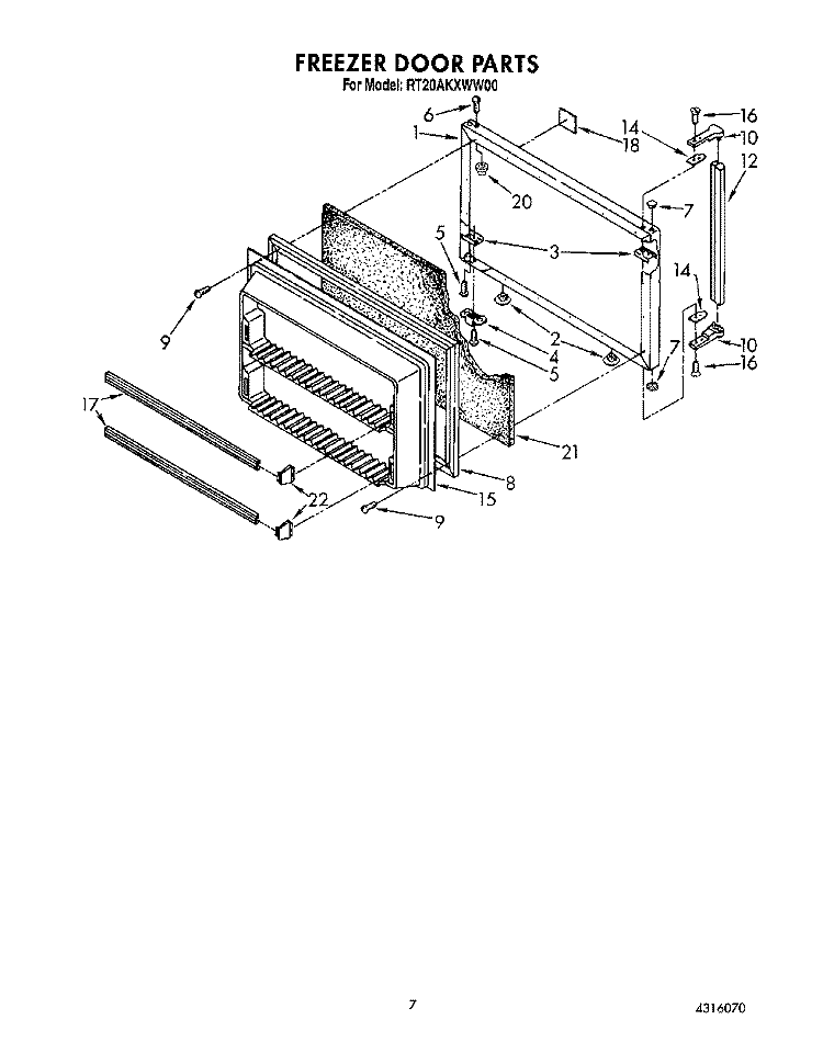 FREEZER DOOR Diagram and Parts List for RT20AKXWW00  Roper Refrigerator
