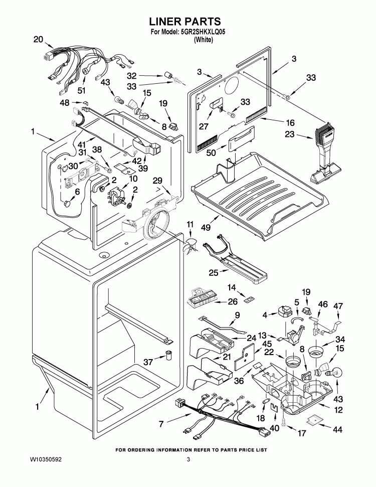LINER PARTS Diagram and Parts List for 5GR2SHKXLQ05  Whirlpool Refrigerator