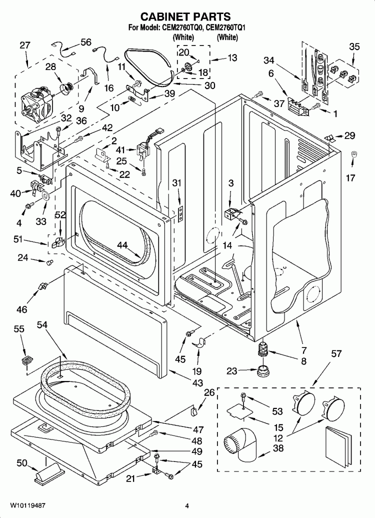 CABINET PARTS Diagram and Parts List for CEM2760TQ1  Whirlpool Dryer
