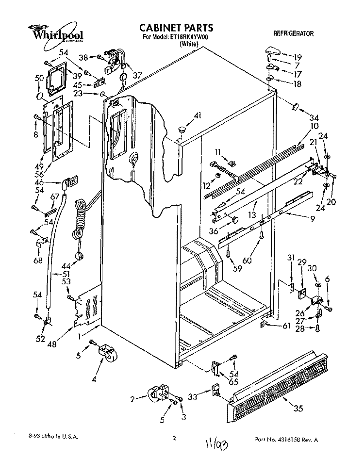 CABINET Diagram and Parts List for RT18RKXYW00  Whirlpool Refrigerator