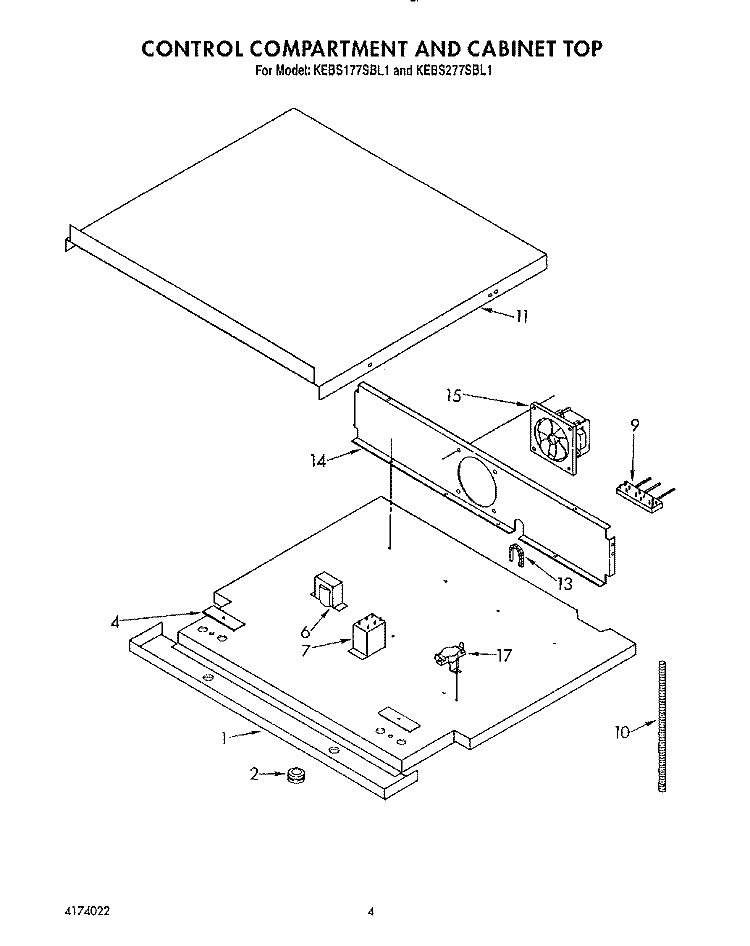 CONTROL COMPARTMENT AND CABINET TOP Diagram and Parts List for KEBS177SBL0  KitchenAid Wall Oven