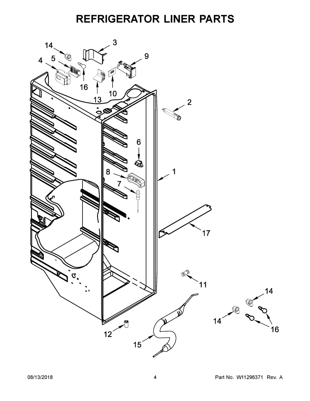 Refrigerator Liner Parts Diagram and Parts List for WRSA88FIHN00  Whirlpool Refrigerator