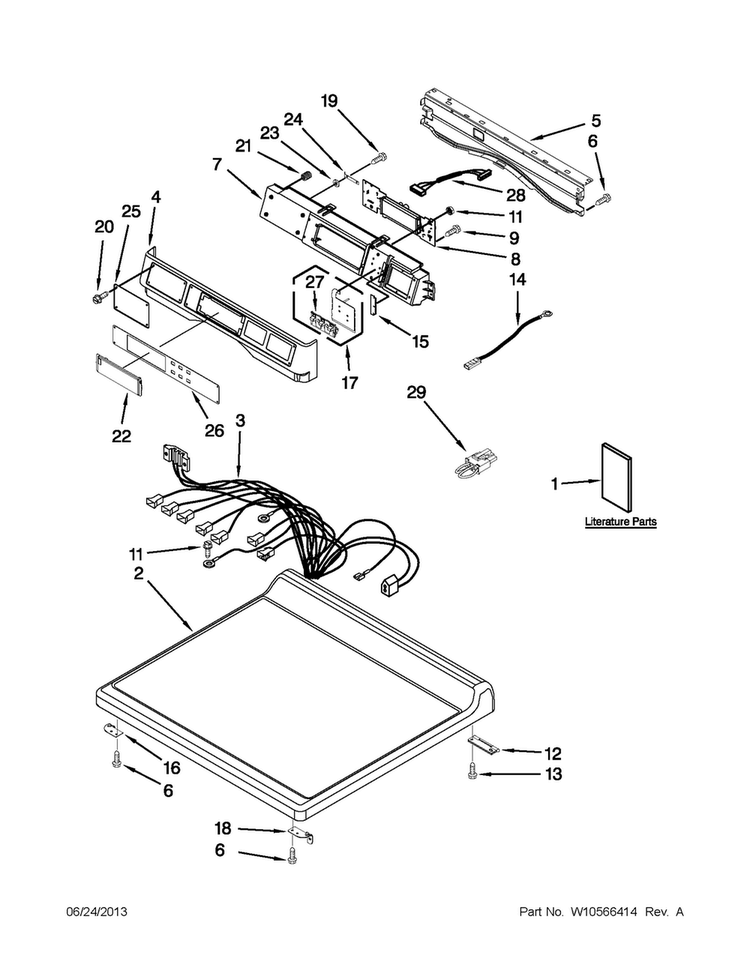 Top And Console Parts Diagram and Parts List for 3LCGD9100WQ3  Whirlpool Dryer