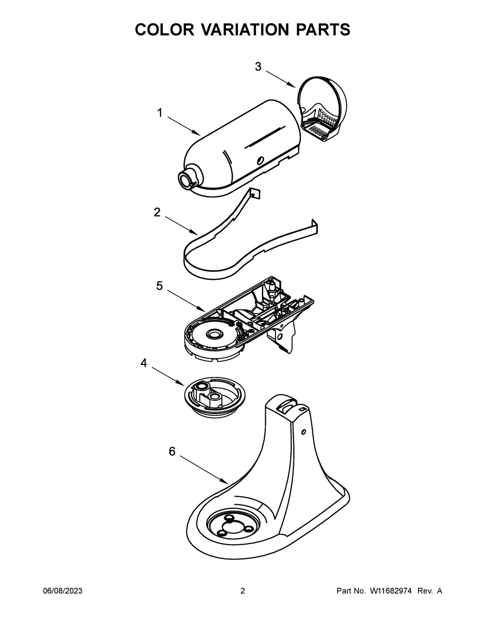 Color Variation Parts Diagram and Parts List for 5KSM193ADSAG0  KitchenAid Mixer