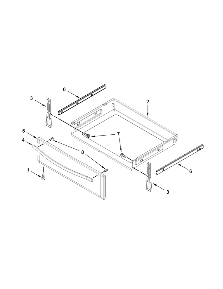 Drawer Parts Diagram and Parts List for WFE905C0ES0  Whirlpool Range