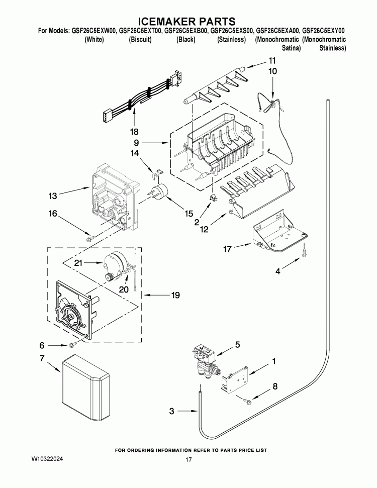 ICEMAKER PARTS Diagram and Parts List for GSF26C5EXA00  Whirlpool Refrigerator
