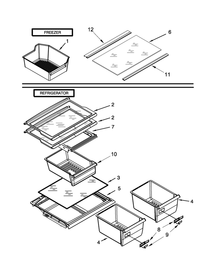 Shelf Parts Diagram and Parts List for W8RXEGMWD02  Whirlpool Refrigerator