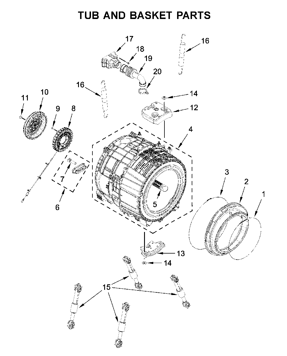 Tub and basket parts Diagram and Parts List for WFW560CHW2  Whirlpool Washer