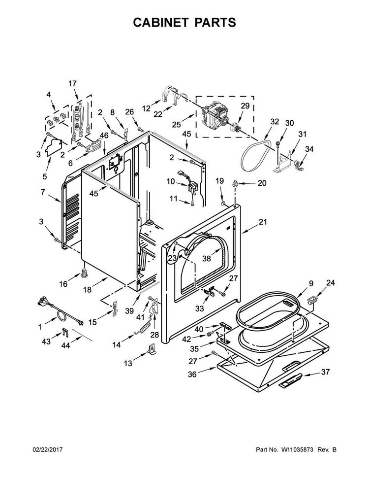 Cabinet Parts Diagram and Parts List for 4KWED4915FW0  Whirlpool Dryer