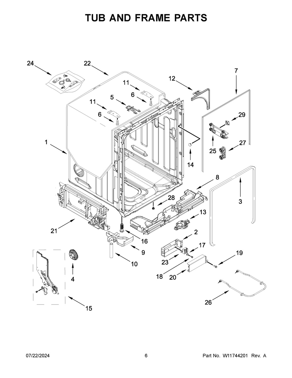 04 - Tub And Frame Parts Diagram and Parts List for KDPM604KBS3  Whirlpool Dishwasher