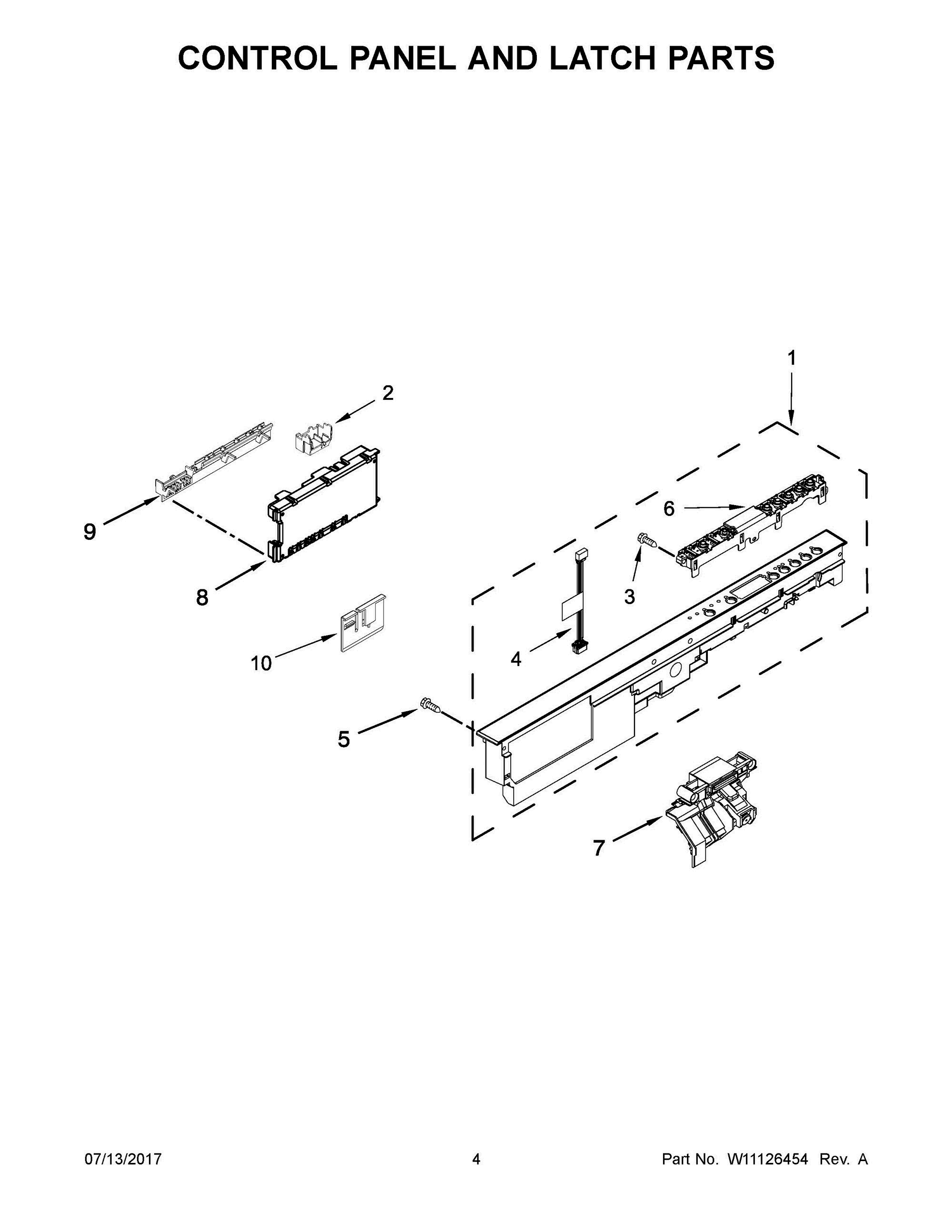 03 - CONTROL PANEL AND LATCH PARTS Diagram and Parts List for ADB1500ADS4  Whirlpool Dishwasher
