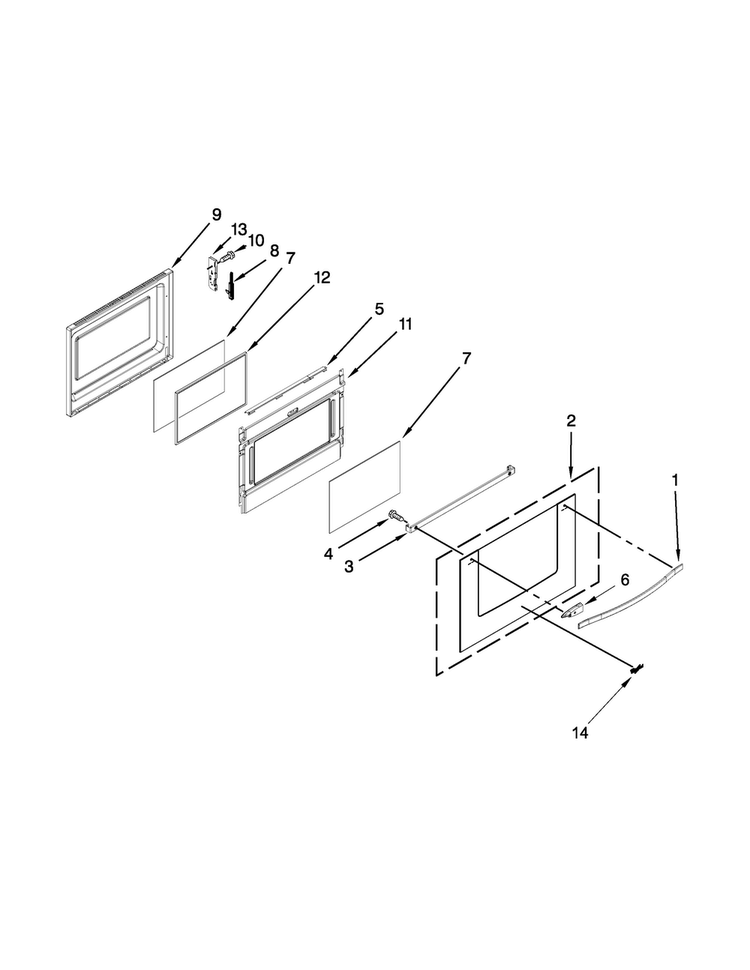 Lower Door Parts Diagram and Parts List for WGG755S0BE01  Whirlpool Range