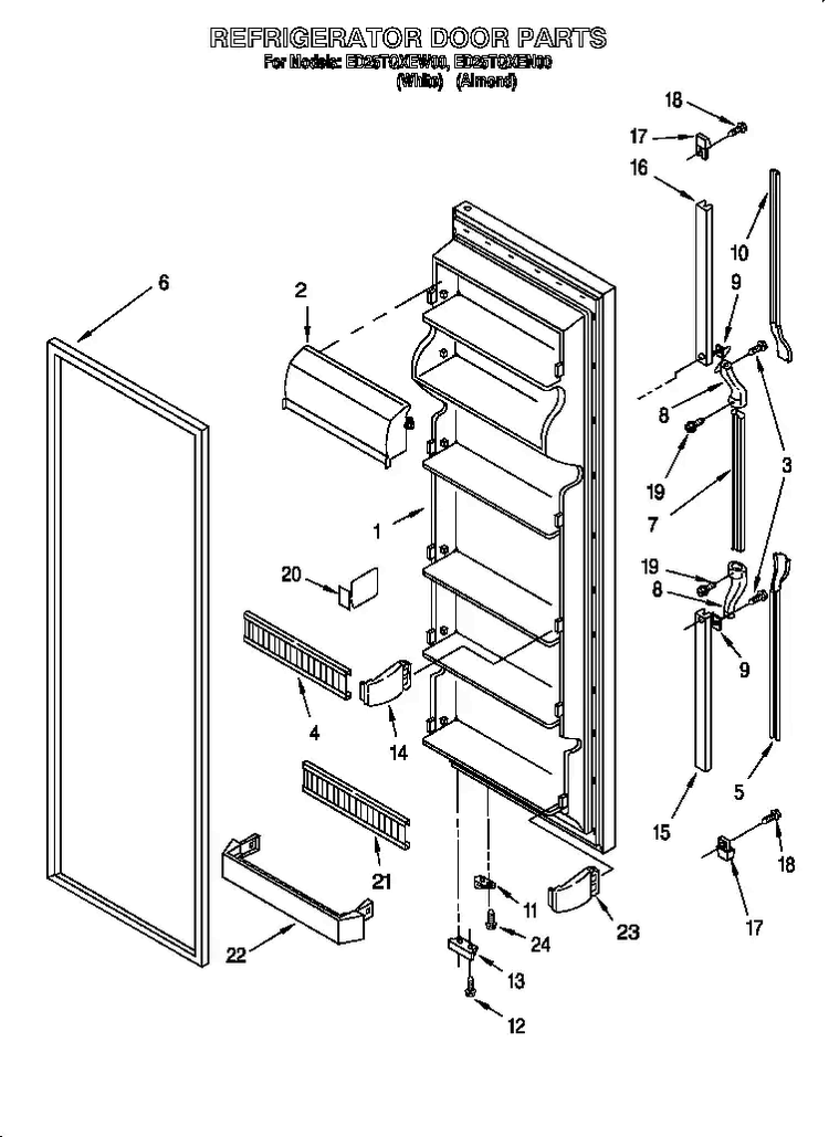 Refrigerator Door Diagram and Parts List for 824421985  Whirlpool Refrigerator