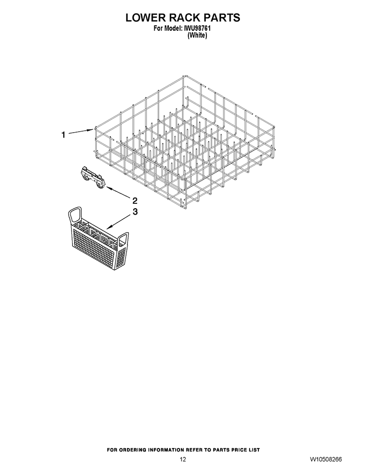 LOWER RACK PARTS Diagram and Parts List for IWU98761  Inglis Dishwasher