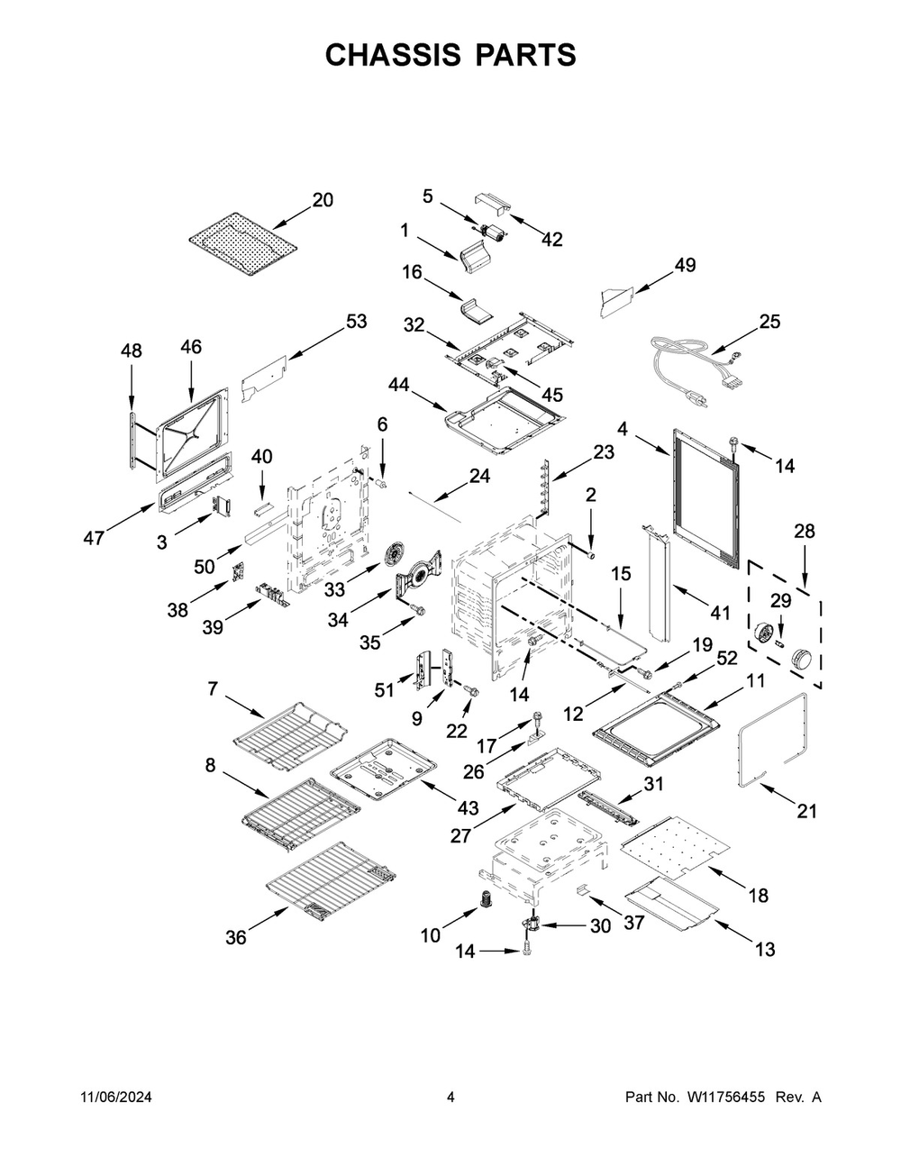 03 - Chassis Parts Diagram and Parts List for JGS1450ML2  Whirlpool Range